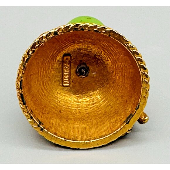 FLORENZA Jewelry Trinket Pill Box Insect Bug Bee Enamel Hive Green Glass Top - Picture 4 of 8